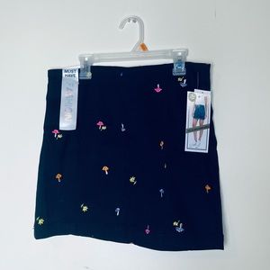 Tinseltown Juniors' Seamed Mini Skirt Mushrooms and Flowers Embroidery